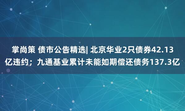 掌尚策 债市公告精选| 北京华业2只债券42.13亿违约；九通基业累计未能如期偿还债务137.3亿